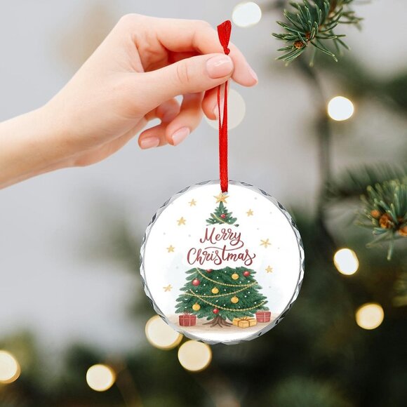 NEW -Glass Circular Ornament Pendant - Merry Christmas - Picture 6 of 9